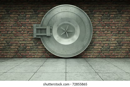 Bank Vault Door Brick Wall