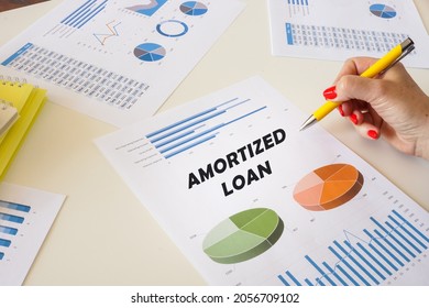 Banker present to the phrase AMORTIZED LOAN on the printout with diagrams and tables. 