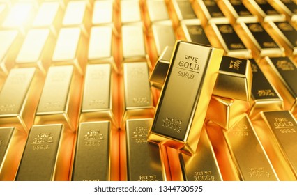 Banking And Financial Industry Concept With Gold Bars In A Row. Banner Size- Although The Gold Standard Has Passed, A Declining US Dollar Means Rising Gold Prices