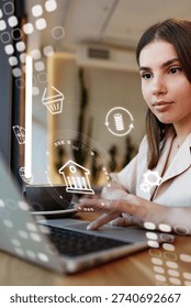 Banking invoice payment process at a modern workspace involving technology and finance