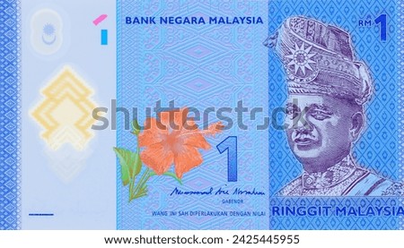 Banknote of Malaysian one ringgit MYR issued by Bank Negara Malaysia
