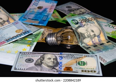 Banknotes Armenian drams, Banknotes USA dollars, Banknotes Euros, Banknotes Russian Rubles on the black background. Wallpaper business and finance - Shutterstock ID 2208842189