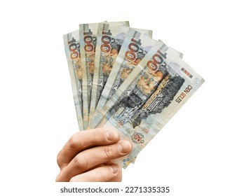 Banknotes from Peru. Peruvian currency. Hand with bill of one hundred Peruvian soles. Peruvian economy. - Shutterstock ID 2271335335