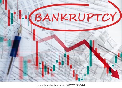 Bankruptcy Law. Bankruptcy Logo Next To Falling Quotes. Concept - Enforcement Of Bankruptcy Law. Financial Lawyer. Charts Show Financial Collapse Company. Economic Crisis Has Led To A Fall In Stocks