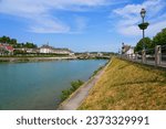 Banks of the River Marne in the town of Château-Thierry in the French department Aisne in Picardie