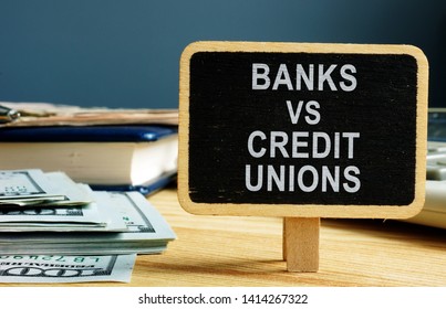 Banks Vs Credit Unions Concept. Money And Ledger.