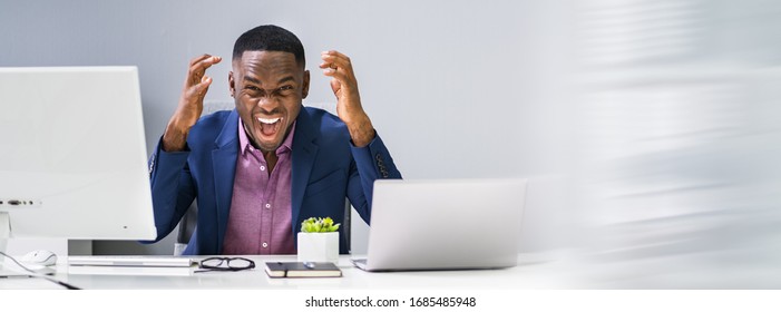 Banner Of Angry African Businessman Shouting In Office - Shutterstock ID 1685485948
