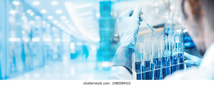 banner background, health care researchers working in life science laboratory, medical science technology research work for test a vaccine, coronavirus covid-19 vaccine protection cure treatment