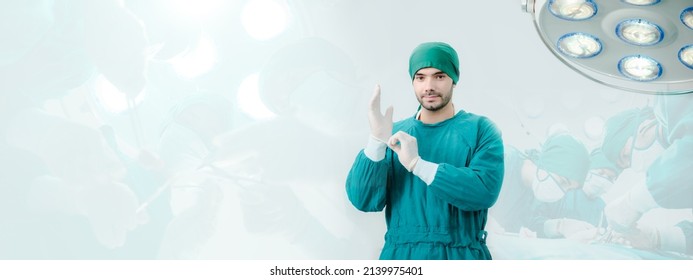 Banner Background Of Professional Surgical Doctor Team Are Working In Hospital Operation Room, Medicine Surgeon Person Teamwork Concept