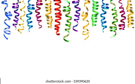 Banner With Carnival Party Serpentine Decoration. Colorful Streamer Isolated On White Background