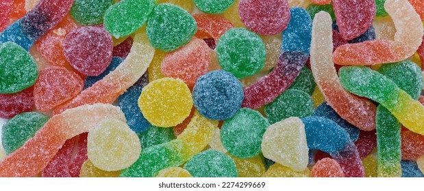 banner or close up colorful sugar gummy candies - Shutterstock ID 2274299669
