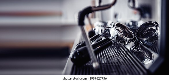 Banner Coffee Professional Espresso Machine Cleaning With Copy Space.