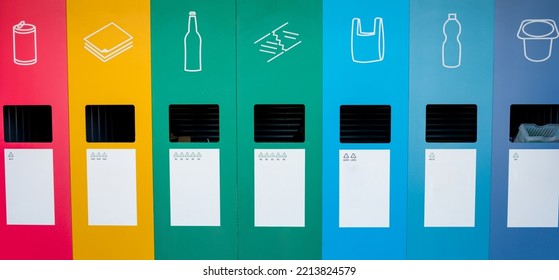 Banner Of Colorful Recycling Bins.  National Recycling Day. 