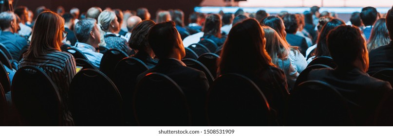 Banner Of Conference Hall Or Seminar Room With Attendee Background