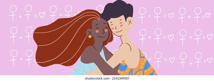 Banner Of A Couple Of Women, Representation Of Homosexuality, Tolerance And Love.