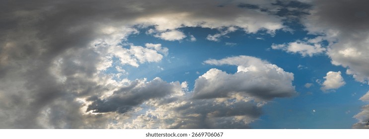 Banner Dramatic dark storm clouds black sky background. Dark thunderstorm clouds rainny season. Panorama Meteorology danger windstorm disasters climate. Dark cloudscape storm cloud with copy space.