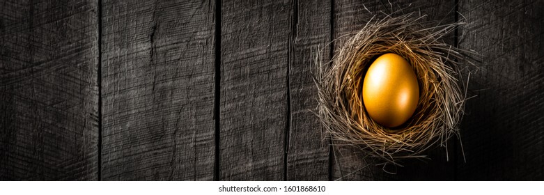 Banner Of Golden Nest Egg On Rustic Wooden Table Background - Investment Concept - Powered by Shutterstock