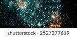 Banner Green firework in night time celebrate national holiday. Green Firework celebrate anniversary happy new year 2025 4th of july holiday festival. Countdown New year 2025 festival with copy space