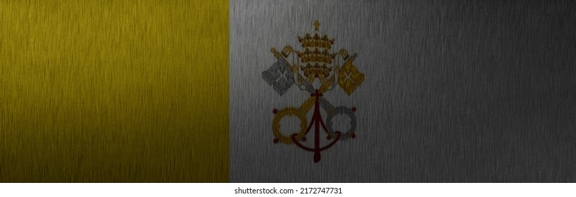 Banner Of Grunge Vatican Flag. Dirty Vatican Flag On A Metal Surface. Banner Design