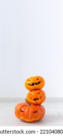 Banner Halloween Pumpkin Heads Jack Lantern With Scary Evil Faces Spooky Holiday Instagram Stories