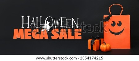 Banner for Halloween sale with shopping bag and gift