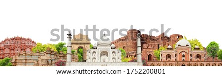 Banner with indian landmarks isolated on white background