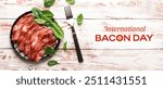 Banner for International Bacon Day with fried meat slices