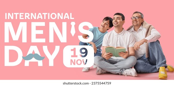 Banner for International Men's Day with happy family