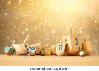 Banner Jewish Holiday Hanukkah Wooden Dreidels Stock Photo (Edit Now ...