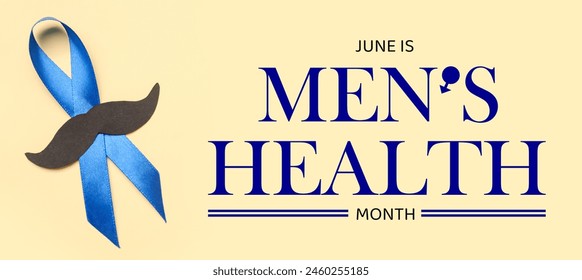 Banner for Men's Health Month with awareness ribbon with paper mustache - Powered by Shutterstock