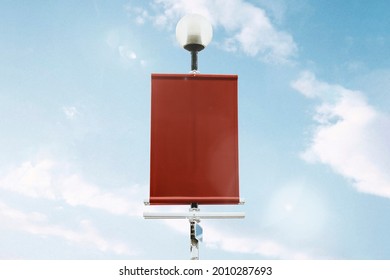 Banner Mockup Psd On A Street Light Pole