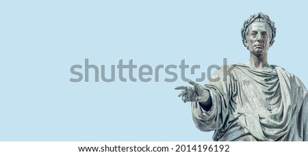 Banner with monument of Emperor Kaiser Franz I founded for honor of Holy Roman Empire, Hofburg, Burg square, Vienna, Austria, with copy space and blue sky background. Concept of architecture heritage