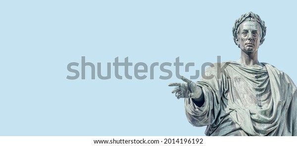 Banner with monument of Emperor Kaiser Franz I\
founded for honor of Holy Roman Empire, Hofburg, Burg square,\
Vienna, Austria, with copy space and blue sky background. Concept\
of architecture heritage