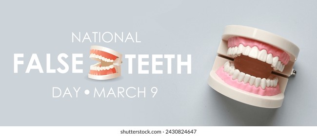Banner for National False Teeth Day with jaw model