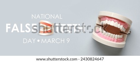 Banner for National False Teeth Day with jaw model