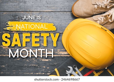 Banner for National Safety Month with construction supplies - Powered by Shutterstock