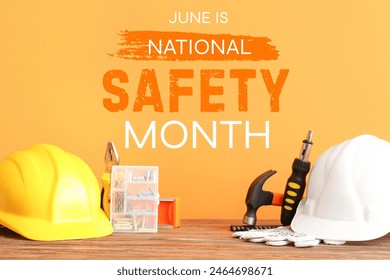 Banner for National Safety Month with construction supplies - Powered by Shutterstock