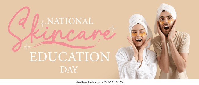 Banner for National Skin Care Education Day with funny young couple - Powered by Shutterstock