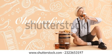 Banner for Oktoberfest with German man drinking cold beer Foto stock © 