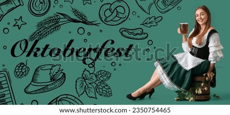 Banner for Oktoberfest with waitress and beer Foto stock © 