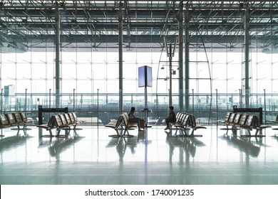 Banner photo of empty check-in desk and airport terminal due to pandemic of coronavirus and airlines suspended flights, circuit breaker implemented during Coronavirus or Covid-19 situation.