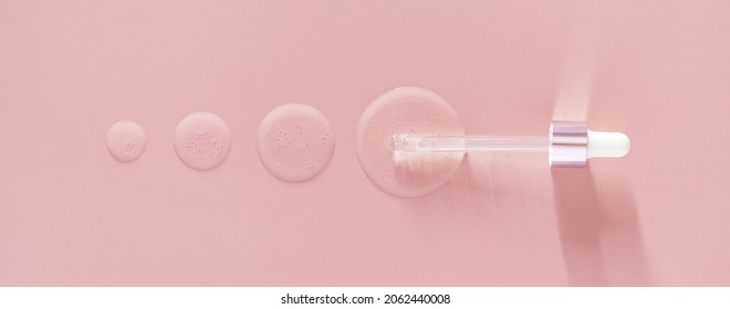 Banner Pipette Drops Of Serum On Pink Background
