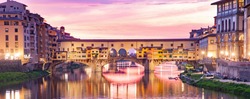 Banner Of Ponte Vecchio On River Arno At Night, Florence, Italy