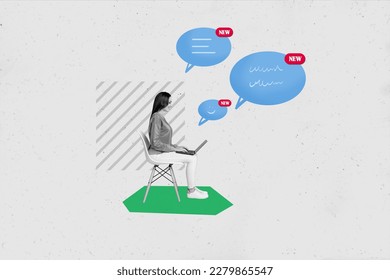 Banner poster collage of young lady using netbook receive many new letters social media network interaction concept - Powered by Shutterstock