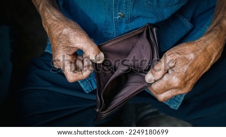 Banner, poverty, starvation, old man with pocket without money, poverty concept Depression.