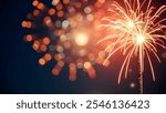 Banner Purple Firework celebrate anniversary happy new year 2024, 4th of july holiday festival. Banner Purple firework night time National holiday. Violet firework New year 2025 festival copy space