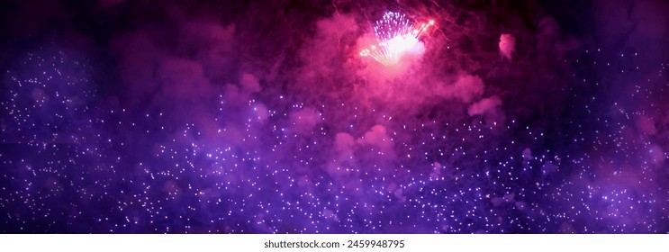 Banner Purple Firework celebrate anniversary happy new year 2024, 4th of july holiday festival. Banner Purple firework night time National holiday. Violet firework New year 2025 festival copy space - Powered by Shutterstock