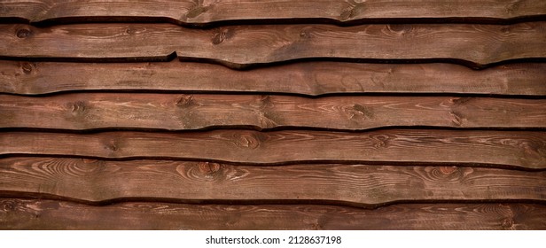 Banner. Raw Wood Wall Background. Brown Wooden Board Fence. Grunge Texture. Flat Lay Mockup Design. Horizontal Line. Countryside Backyard Security Exterior. Scandinavian, Chalet Or Rustic Style. DIY.