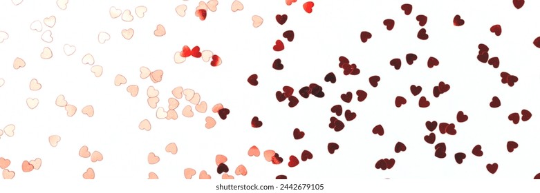 Banner with red confetti in a heart shaped on a blue background. Festive texture. - Powered by Shutterstock