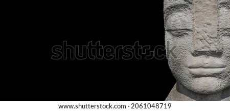 Banner with sand stone statue of a beautiful ancient Inca woman of Latin America at black background with copy space. Concept historical heritage and ancient civilizations